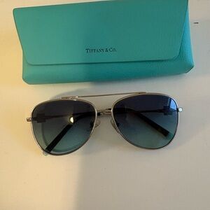 Tiffany & Co. Women's Silver Aviator Sunglasses with Blue Gradient Lenses
